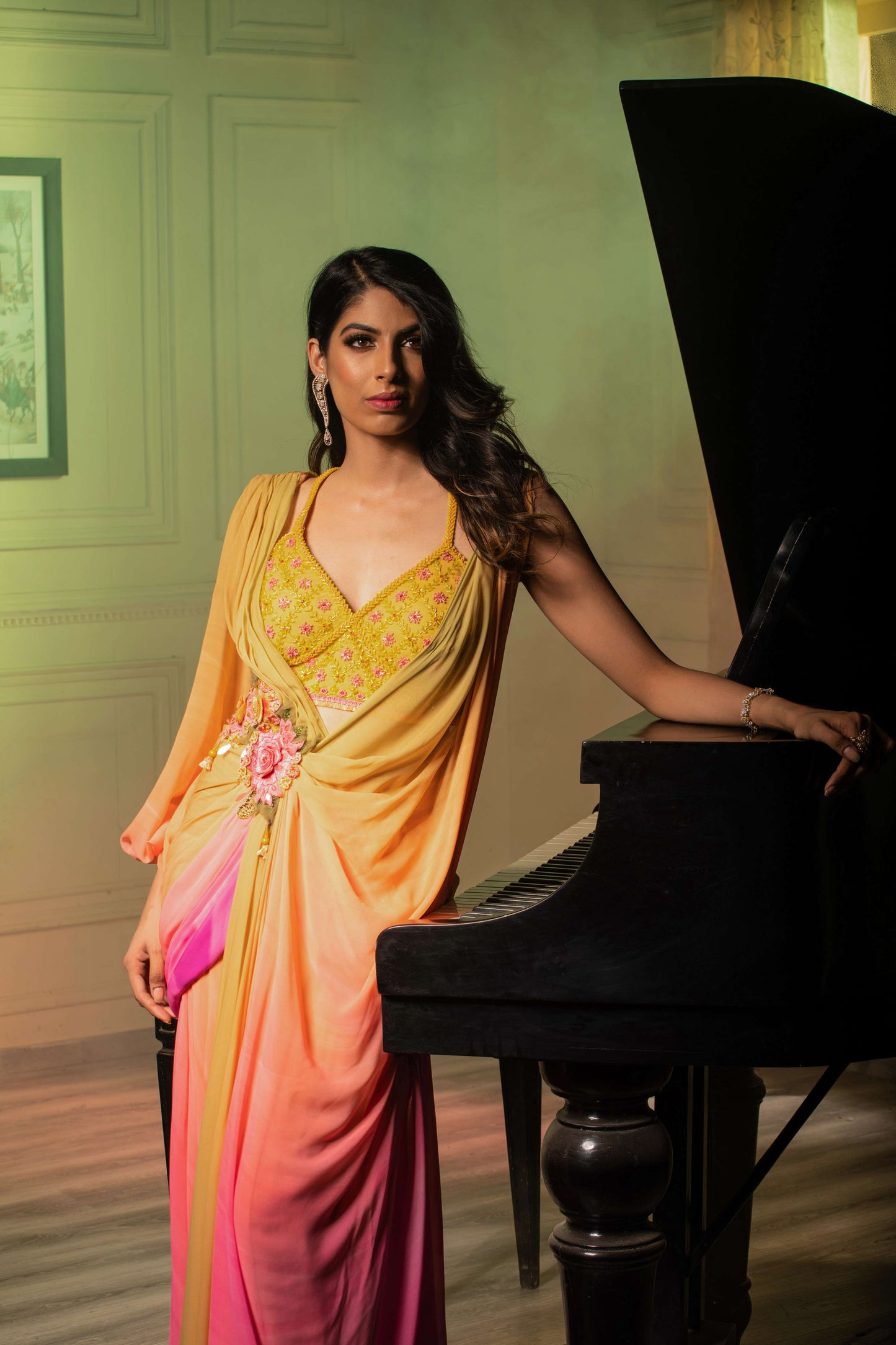 Yellow Pink Concept Saree