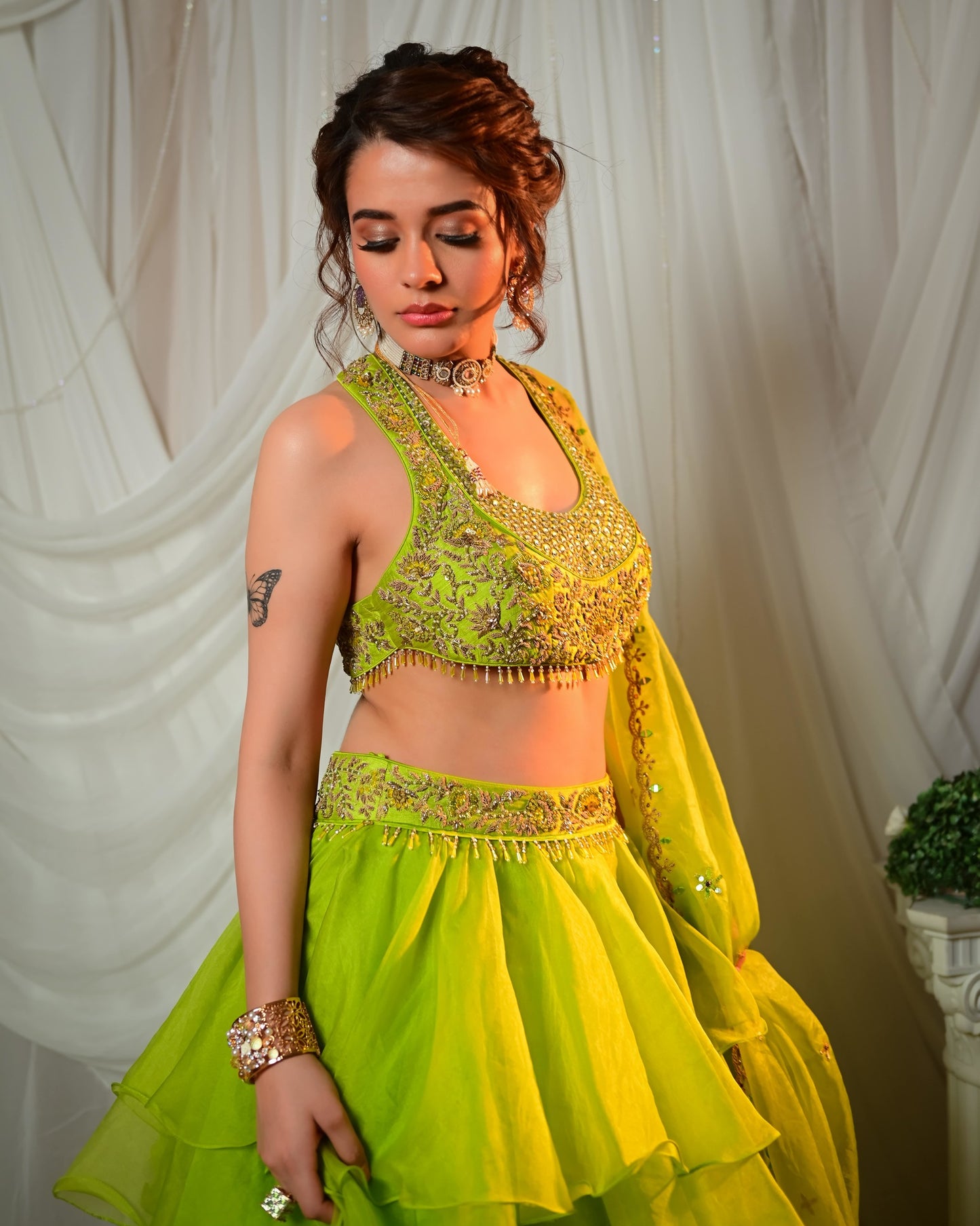 Green frill lehenga set