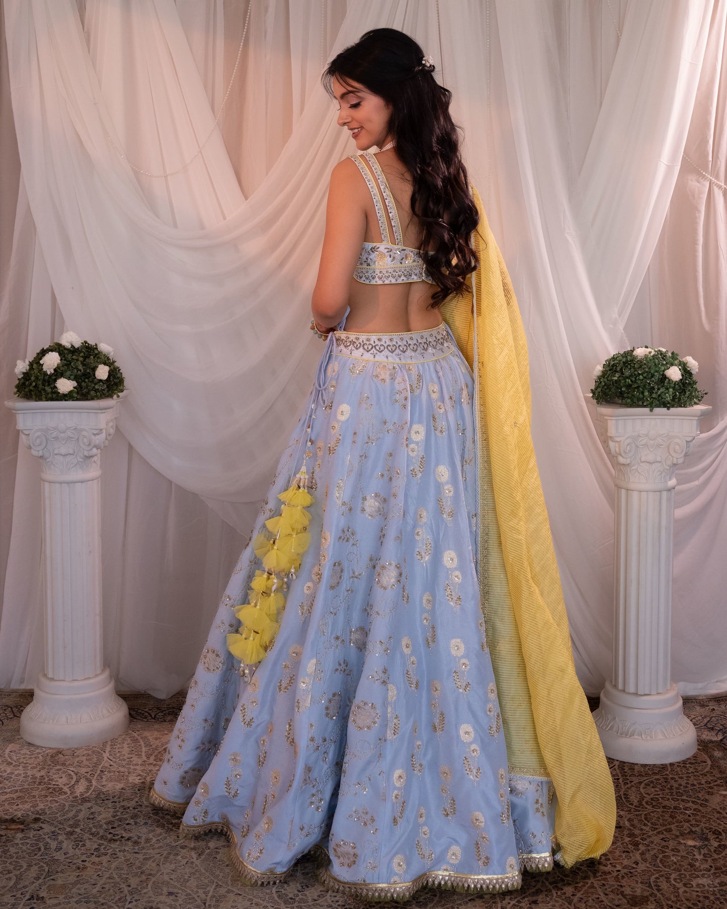 Powder blue - lemon lehenga