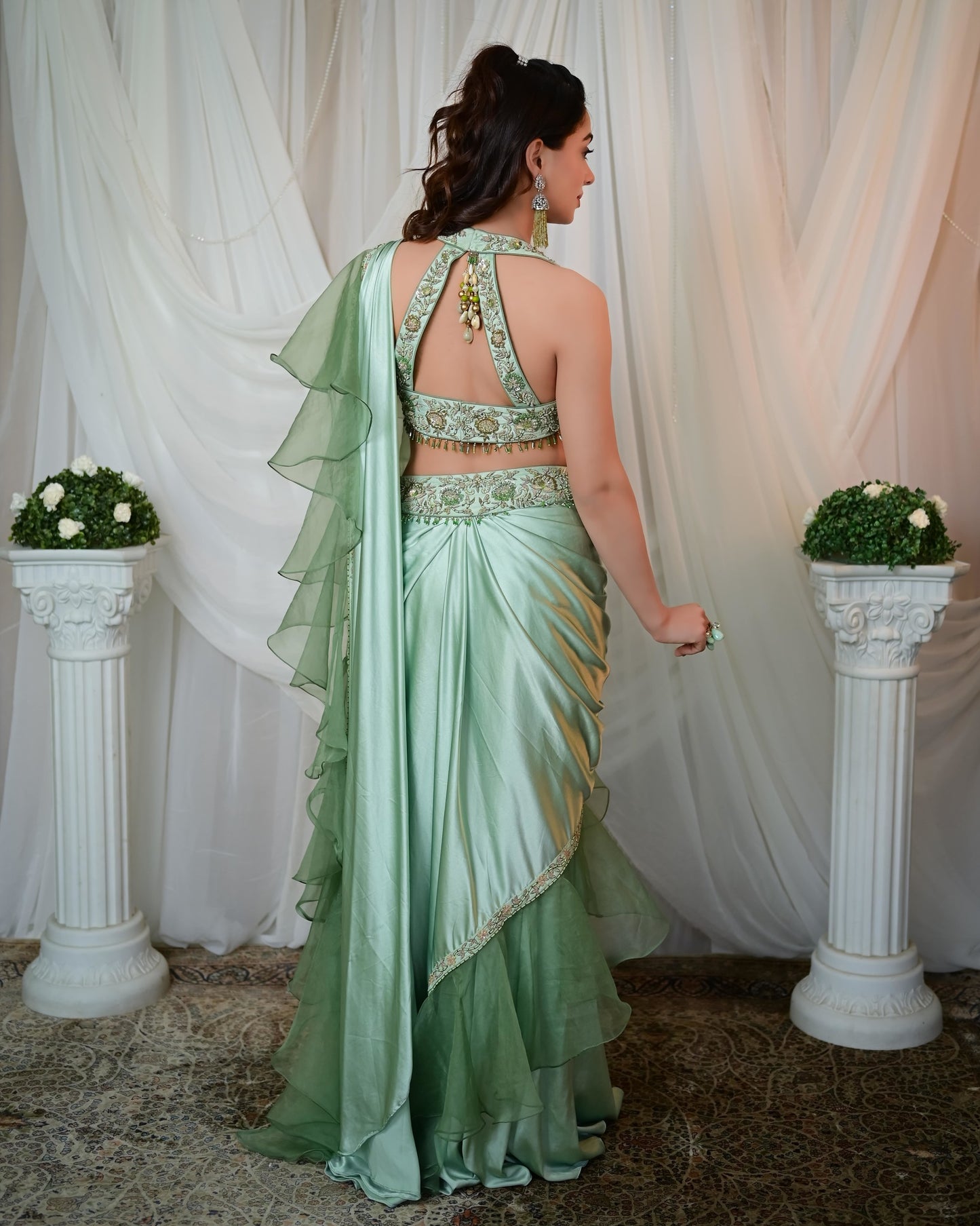 Mint frill concept saree