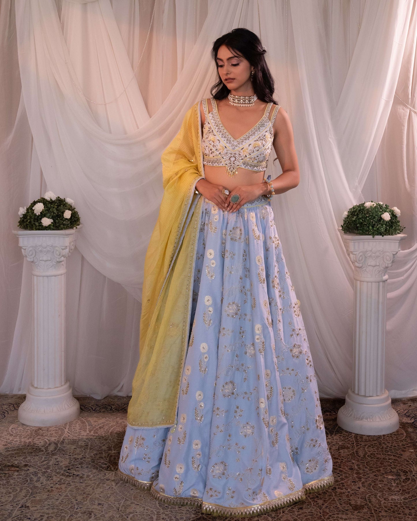 Powder blue - lemon lehenga