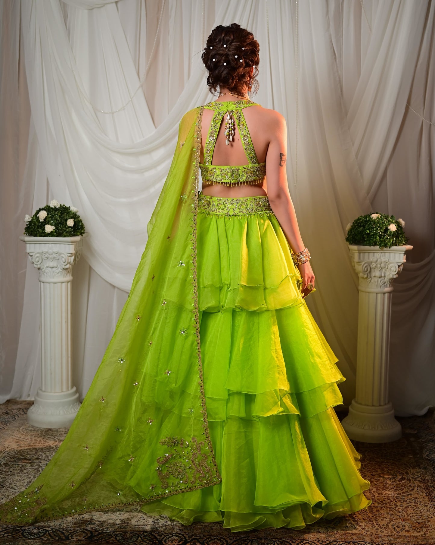 Green frill lehenga set