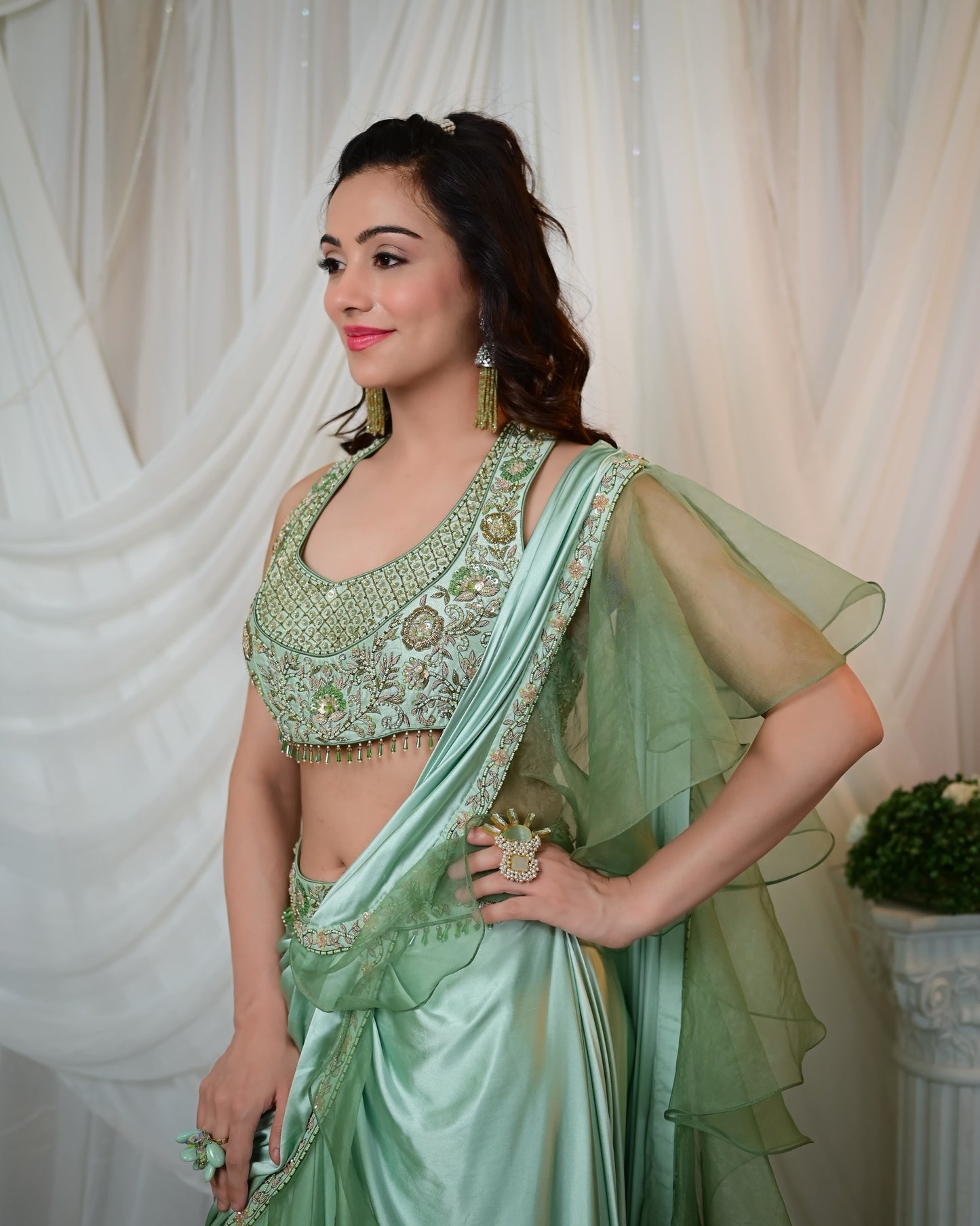 Mint frill concept saree