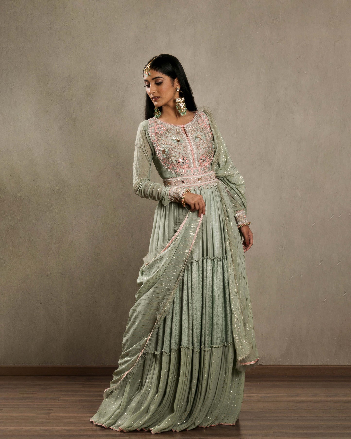 Tiered Embroidered Anarkali Paired With Dupatta