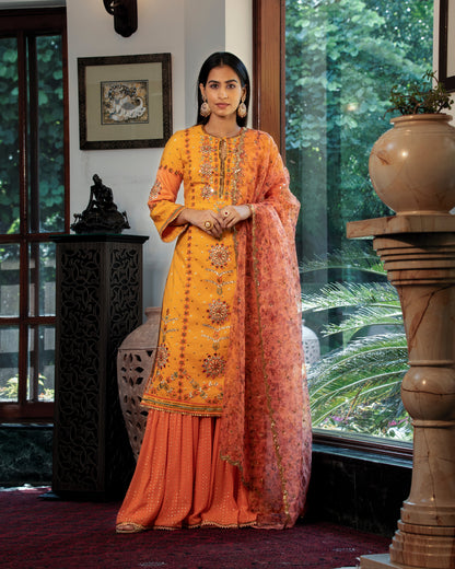 Mustard and peach Kurta set