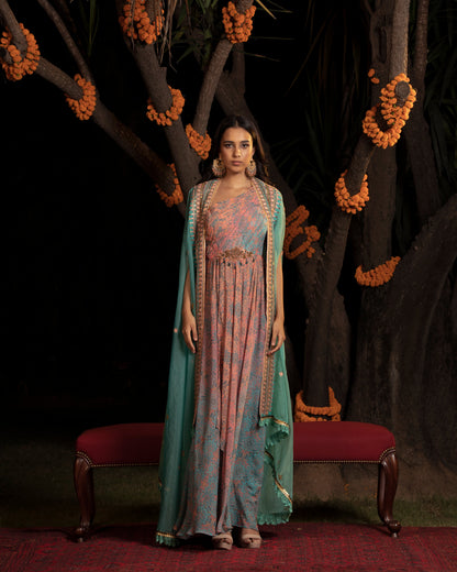Fleur draped kurta and cape set