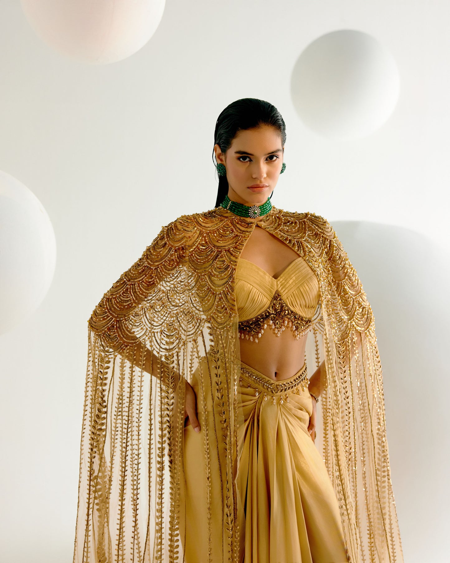 Gold Dhoti Cape Set