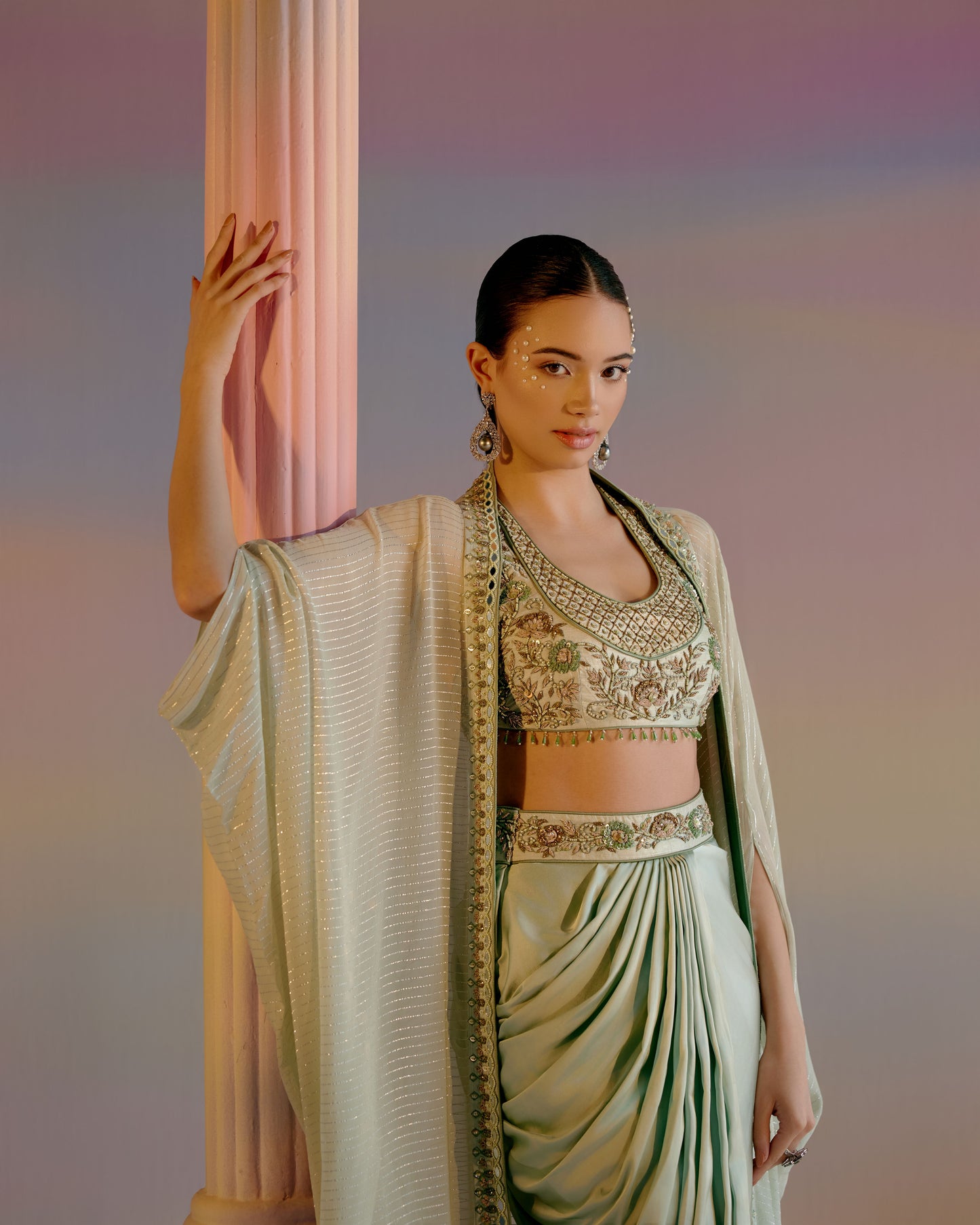 Mint Dhoti Cape Set