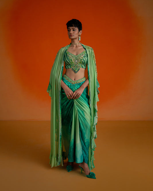 Green Printed Dhoti Skirt