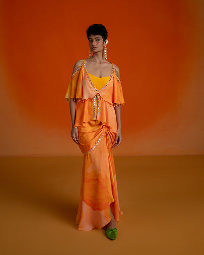 Orange Printed Skirt & Top