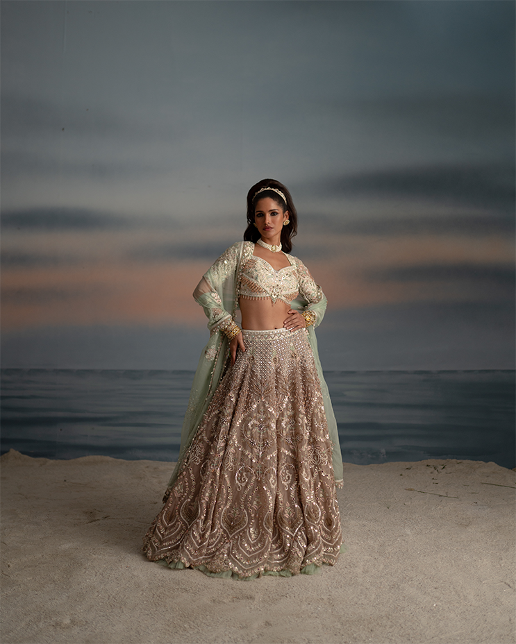 Old Rose Heavily Embroidered Lehenga