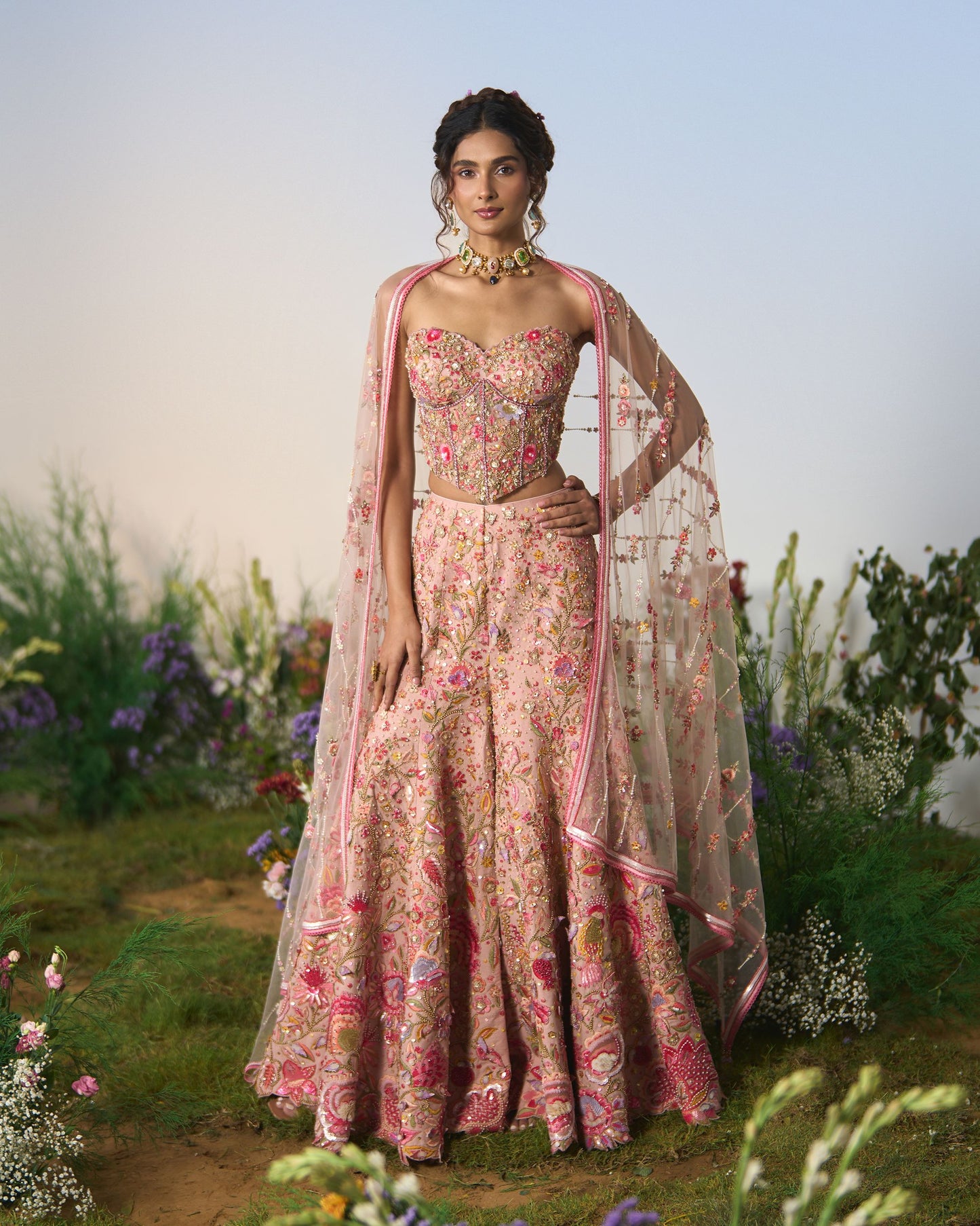 Embroidered sharara, Corset and dupatta