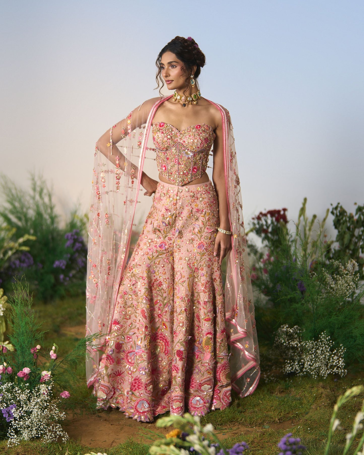 Embroidered sharara, Corset and dupatta