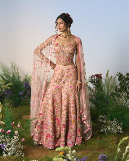Embroidered sharara, Corset and dupatta