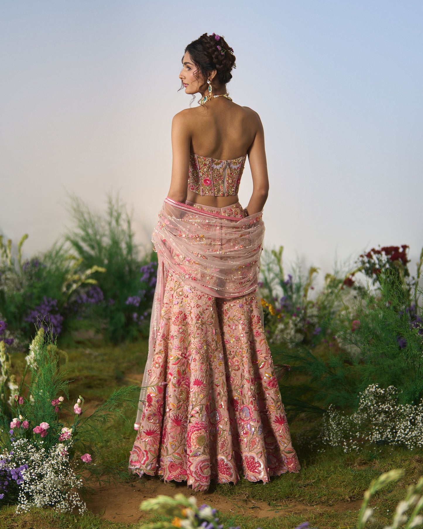 Embroidered sharara, Corset and dupatta