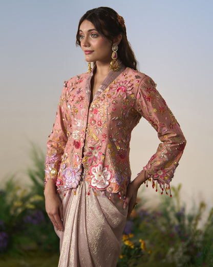 Embroidered jacket with dhoti skirt