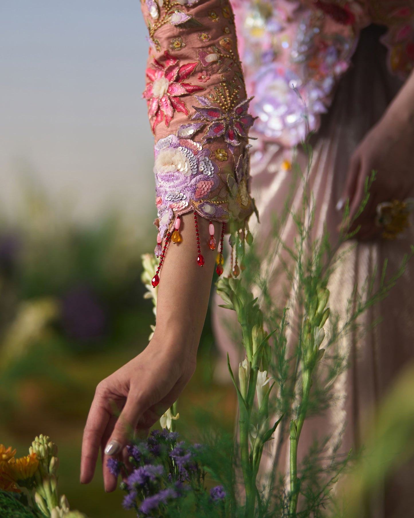 Embroidered jacket with dhoti skirt