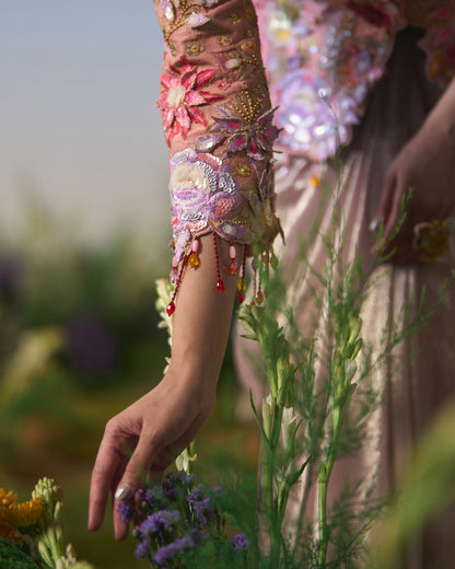 Embroidered jacket with dhoti skirt