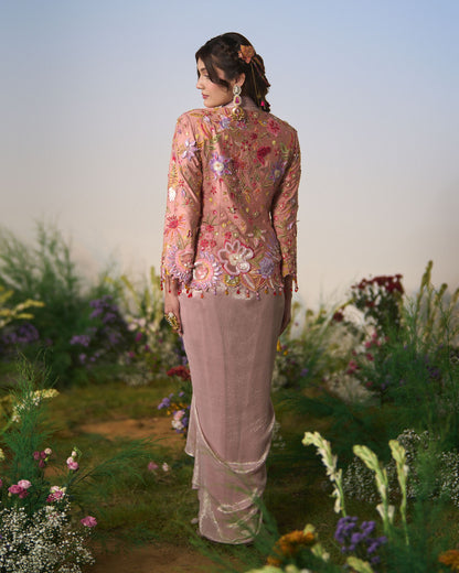 Embroidered jacket with dhoti skirt
