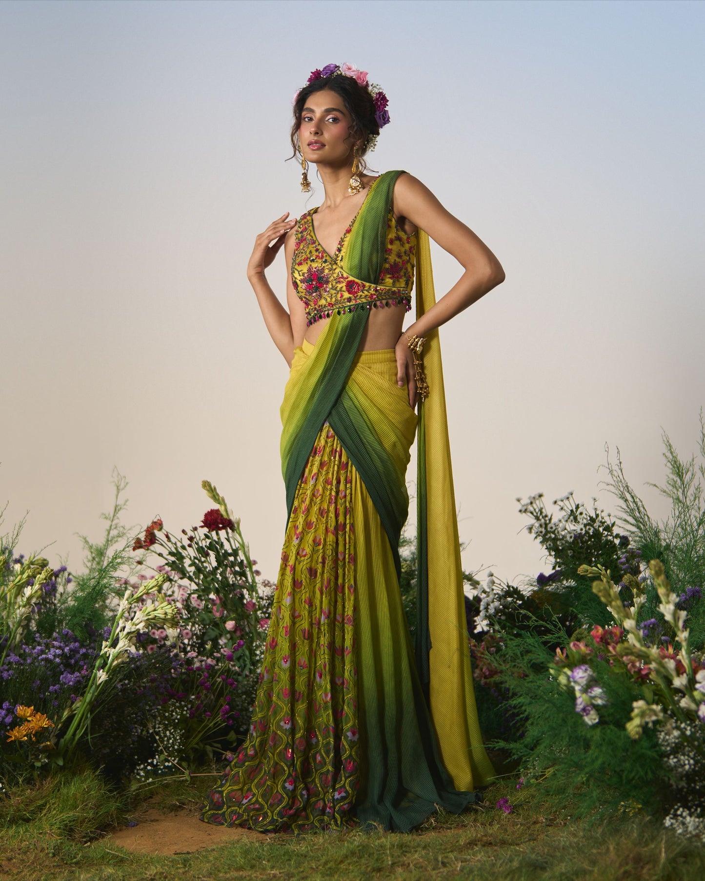 Draped saree, wrap blouse