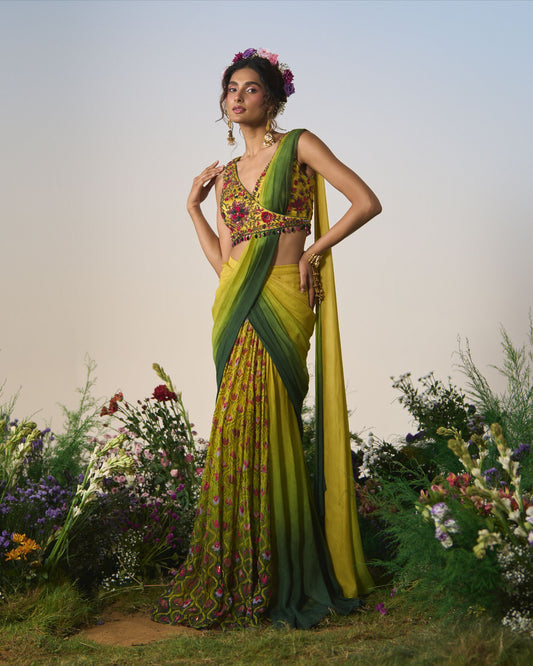 Draped saree, wrap blouse