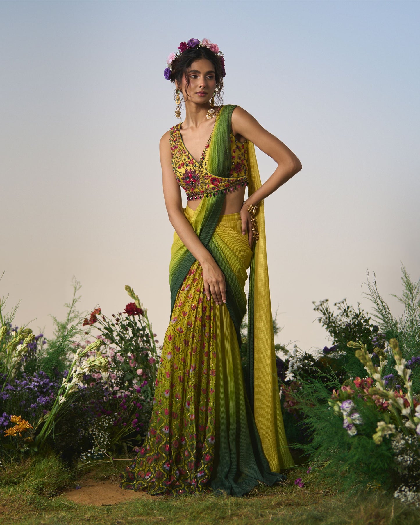Draped saree, wrap blouse