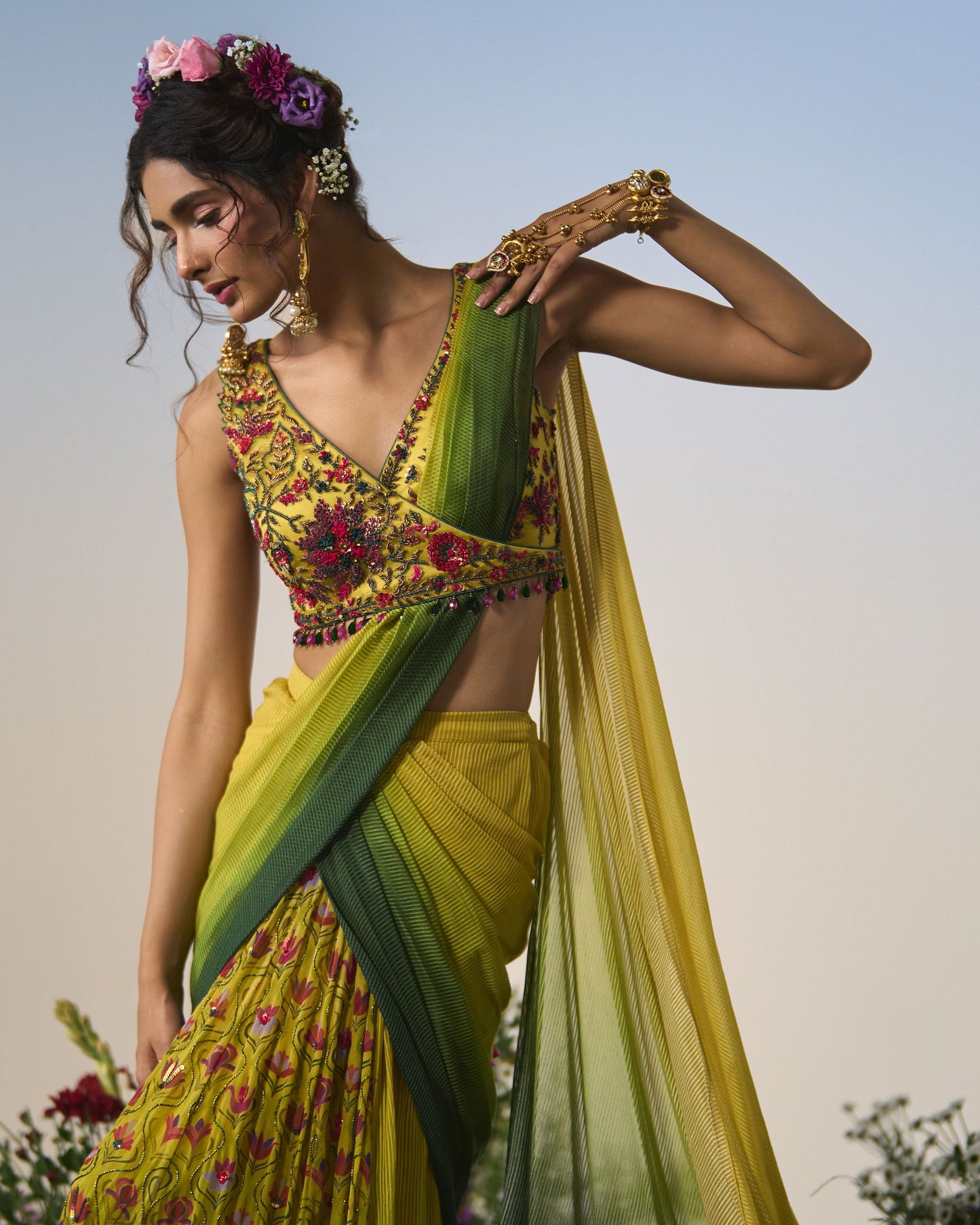 Draped saree, wrap blouse