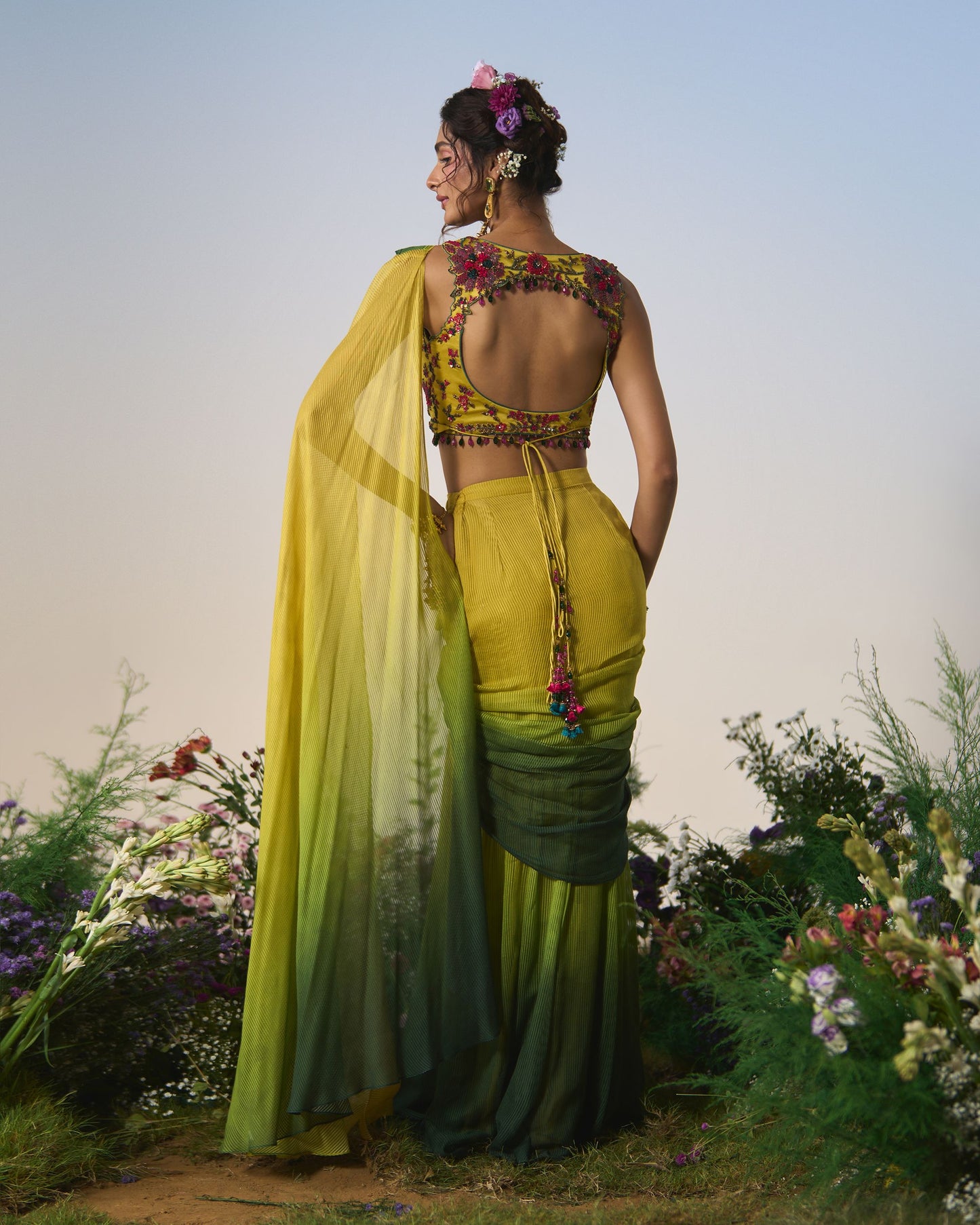 Draped saree, wrap blouse