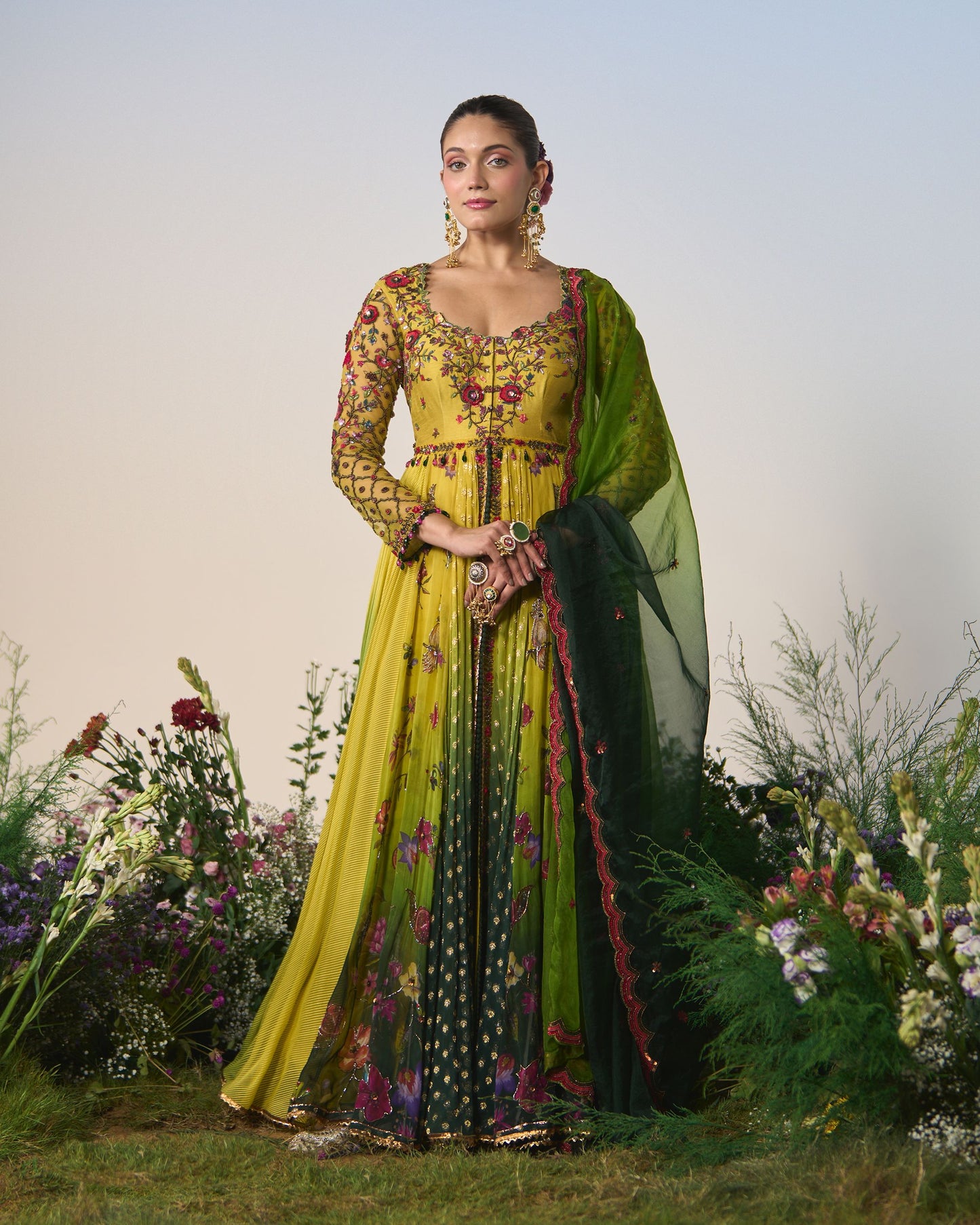 Anarkali, pants, dupatta