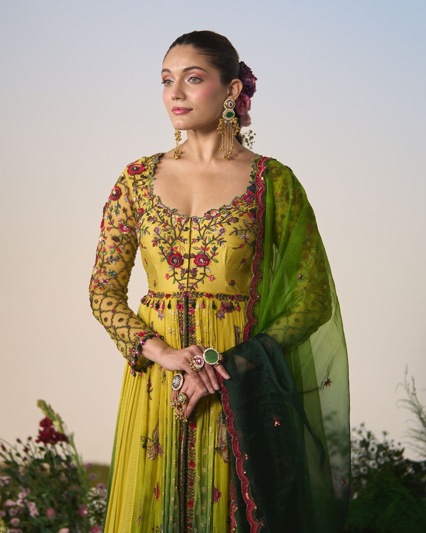 Anarkali, pants, dupatta
