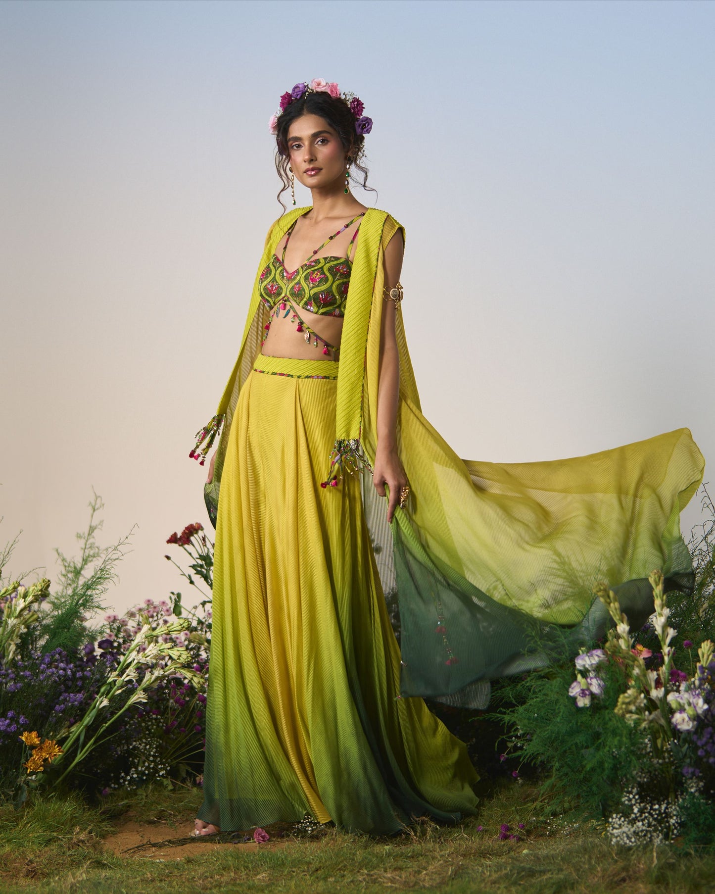 Sharara pants, blouse and jacket