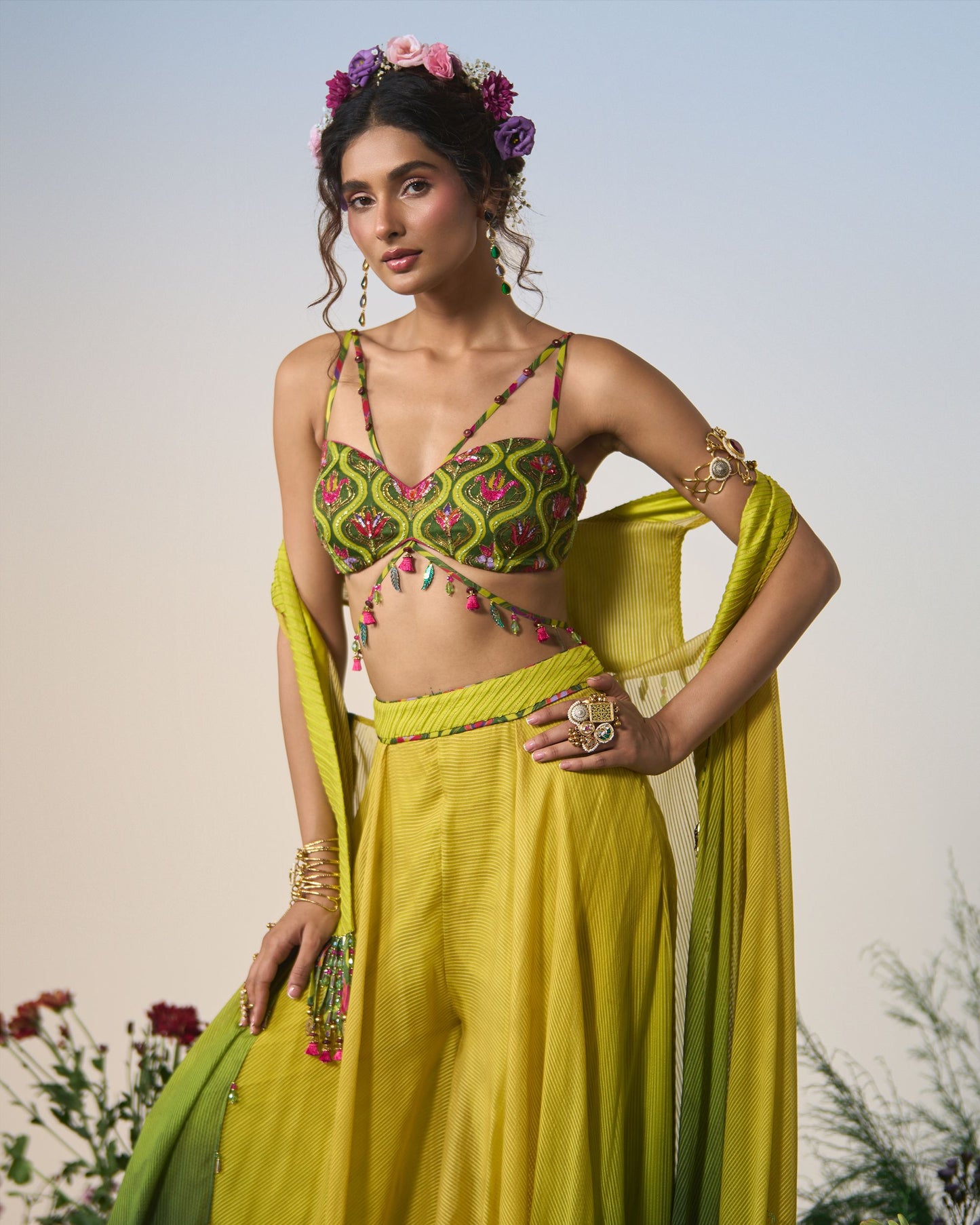 Sharara pants, blouse and jacket