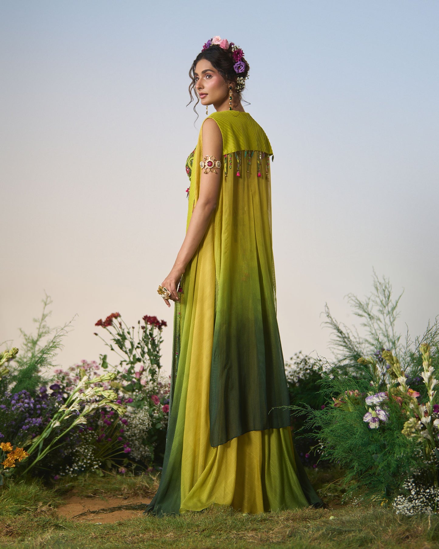 Sharara pants, blouse and jacket