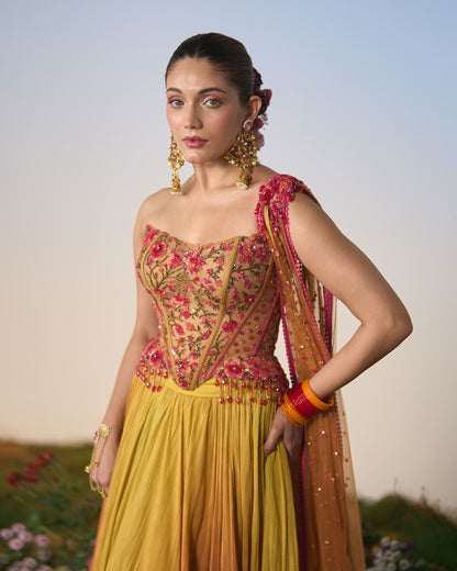 Ombré Lehenga, corset, dupatta