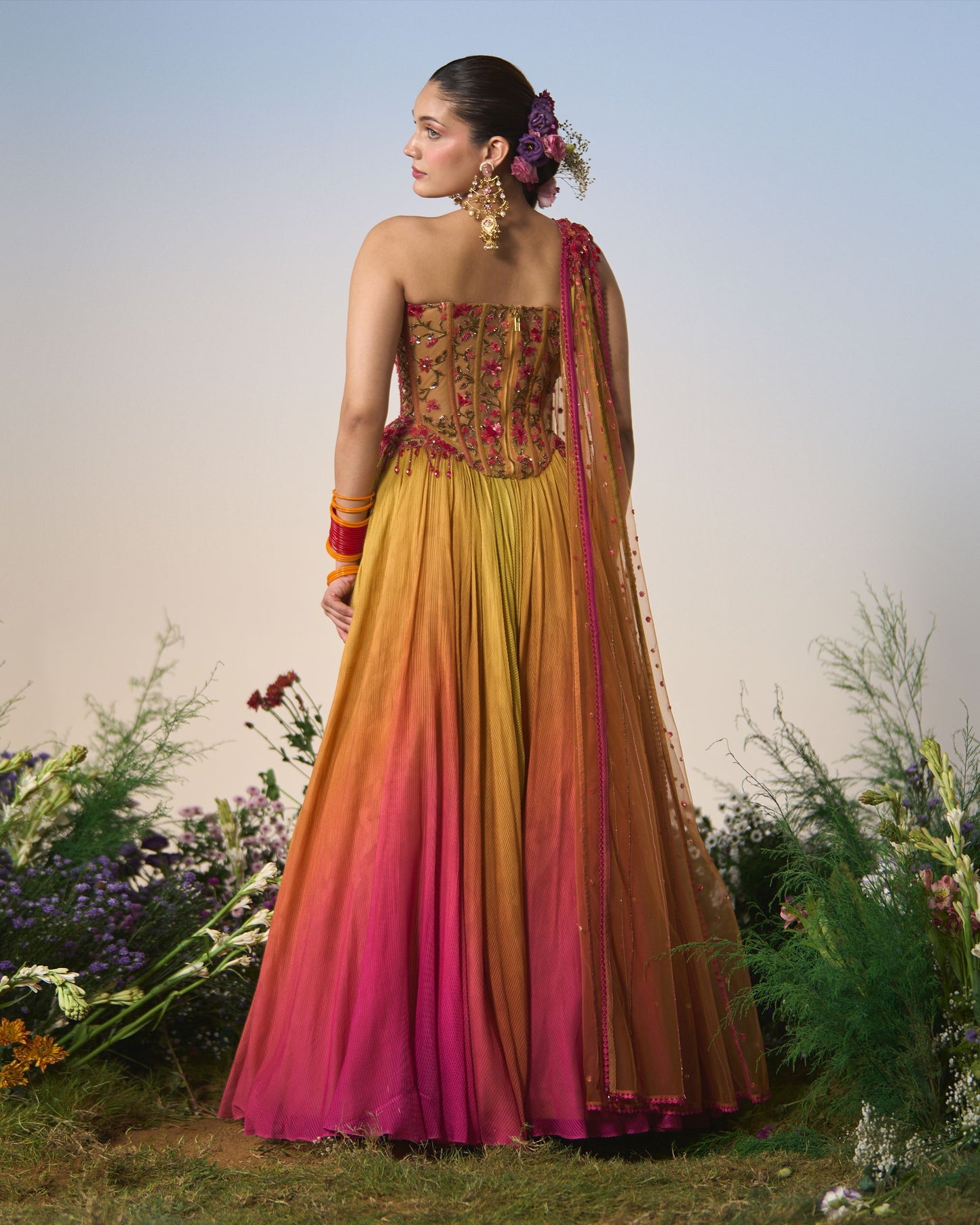 Ombré Lehenga, corset, dupatta