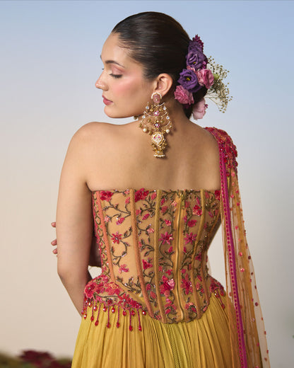 Ombré Lehenga, corset, dupatta