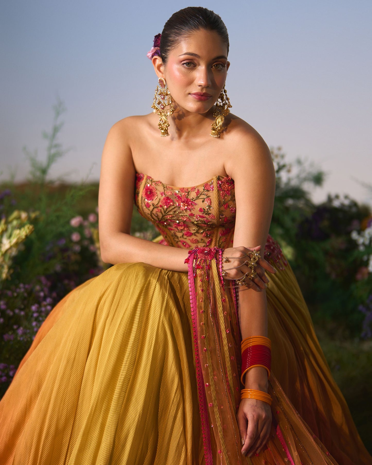 Ombré Lehenga, corset, dupatta