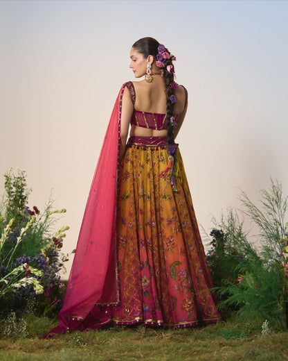 Lehenga, corset blouse and dupatta