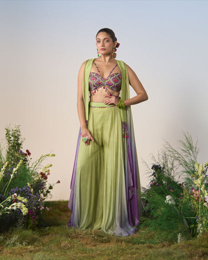 Sharara pants, blouse and jacket