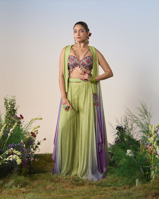 Sharara pants, blouse and jacket
