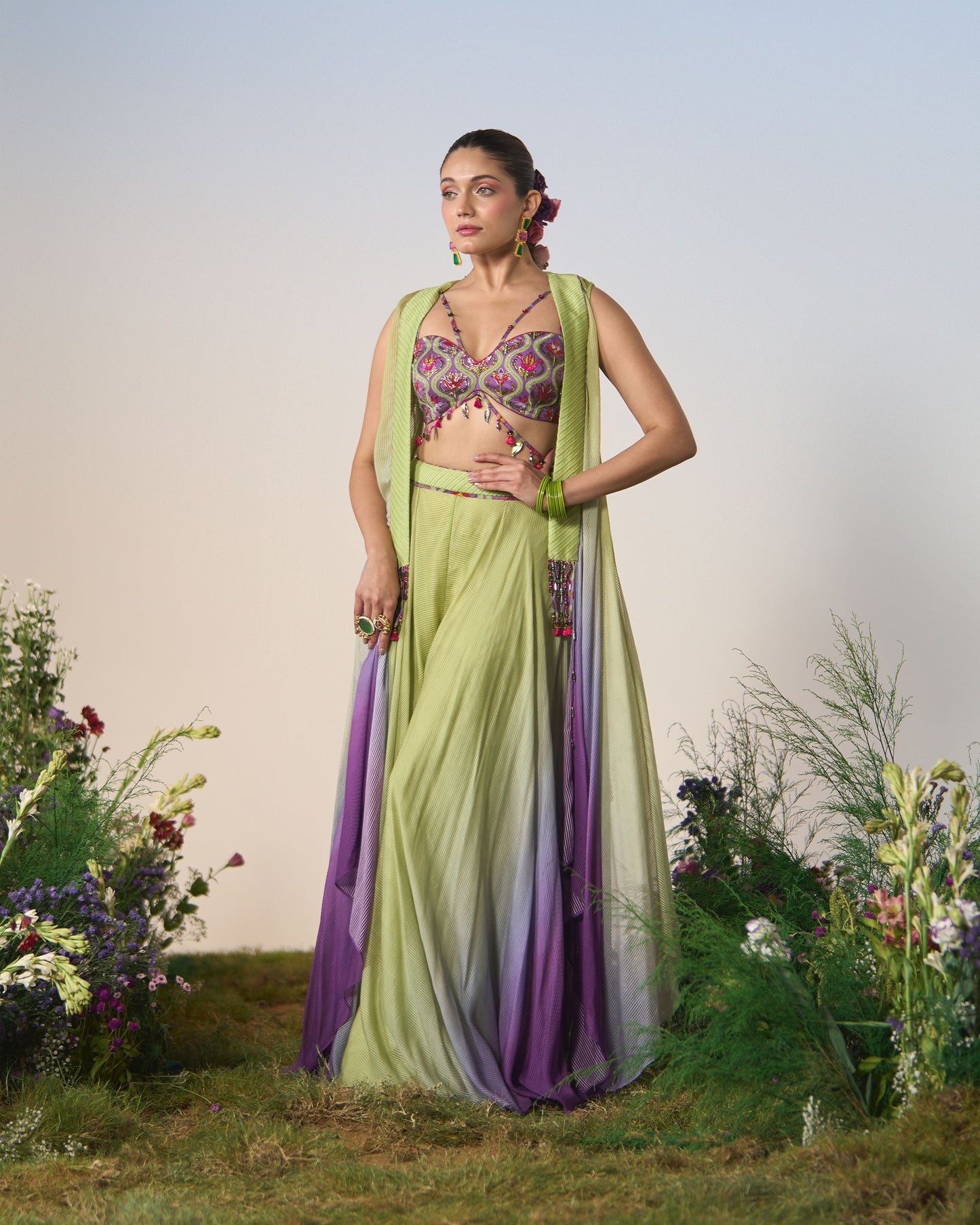 Sharara pants, blouse and jacket