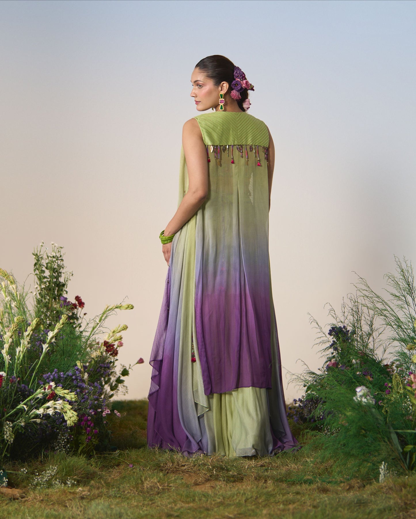 Sharara pants, blouse and jacket