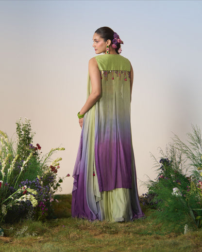 Sharara pants, blouse and jacket
