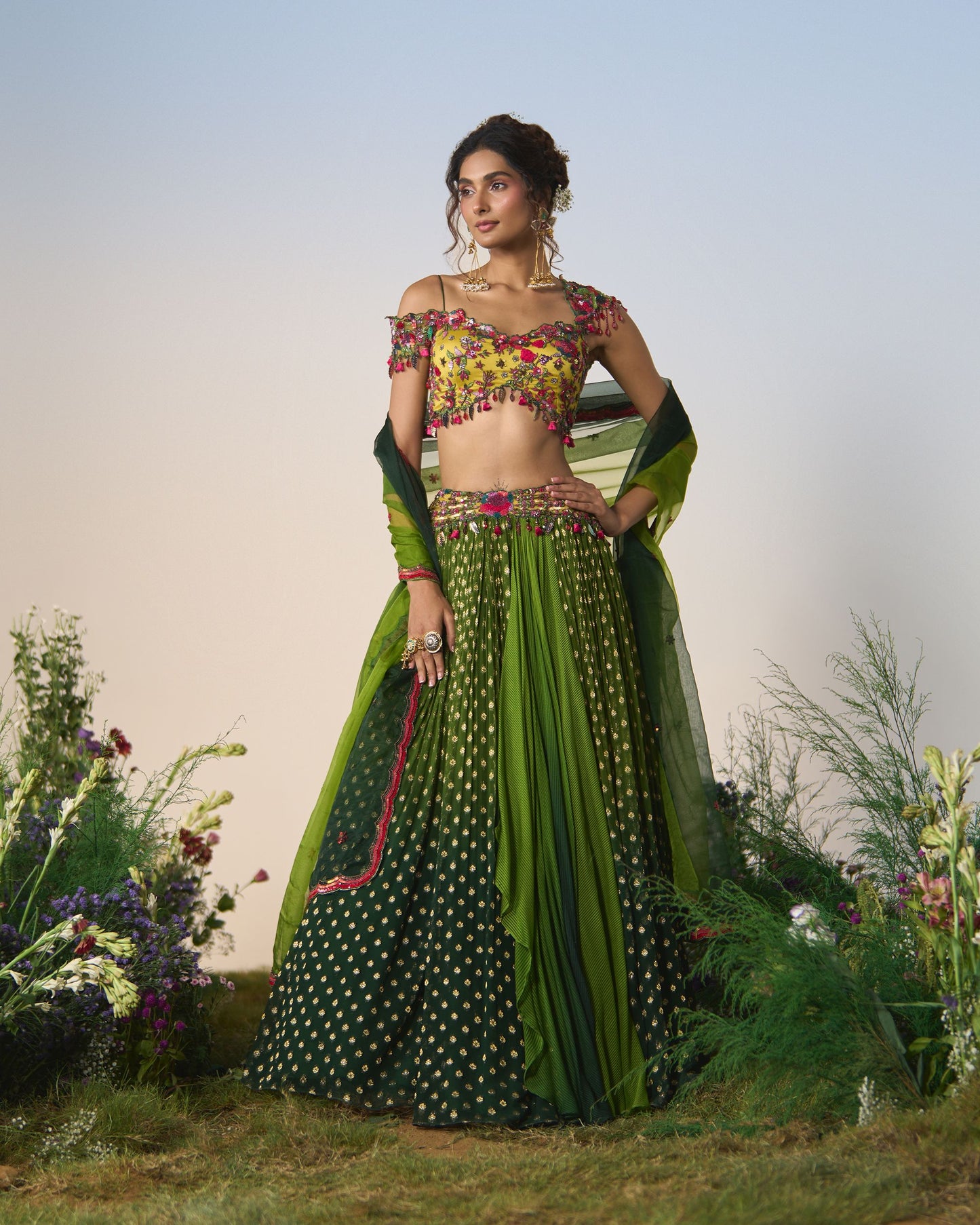 Lehenga, blouse, dupatta