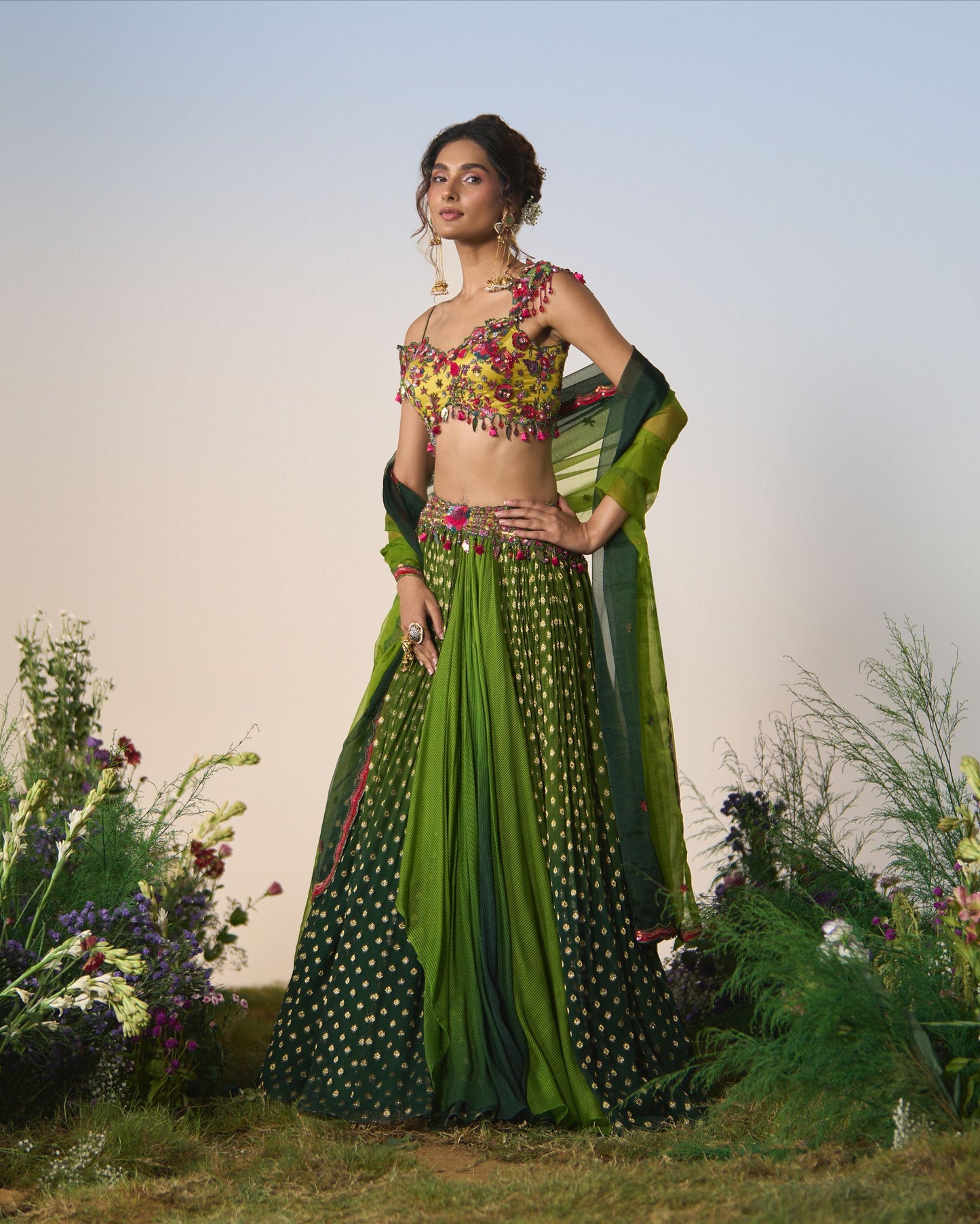Lehenga, blouse, dupatta
