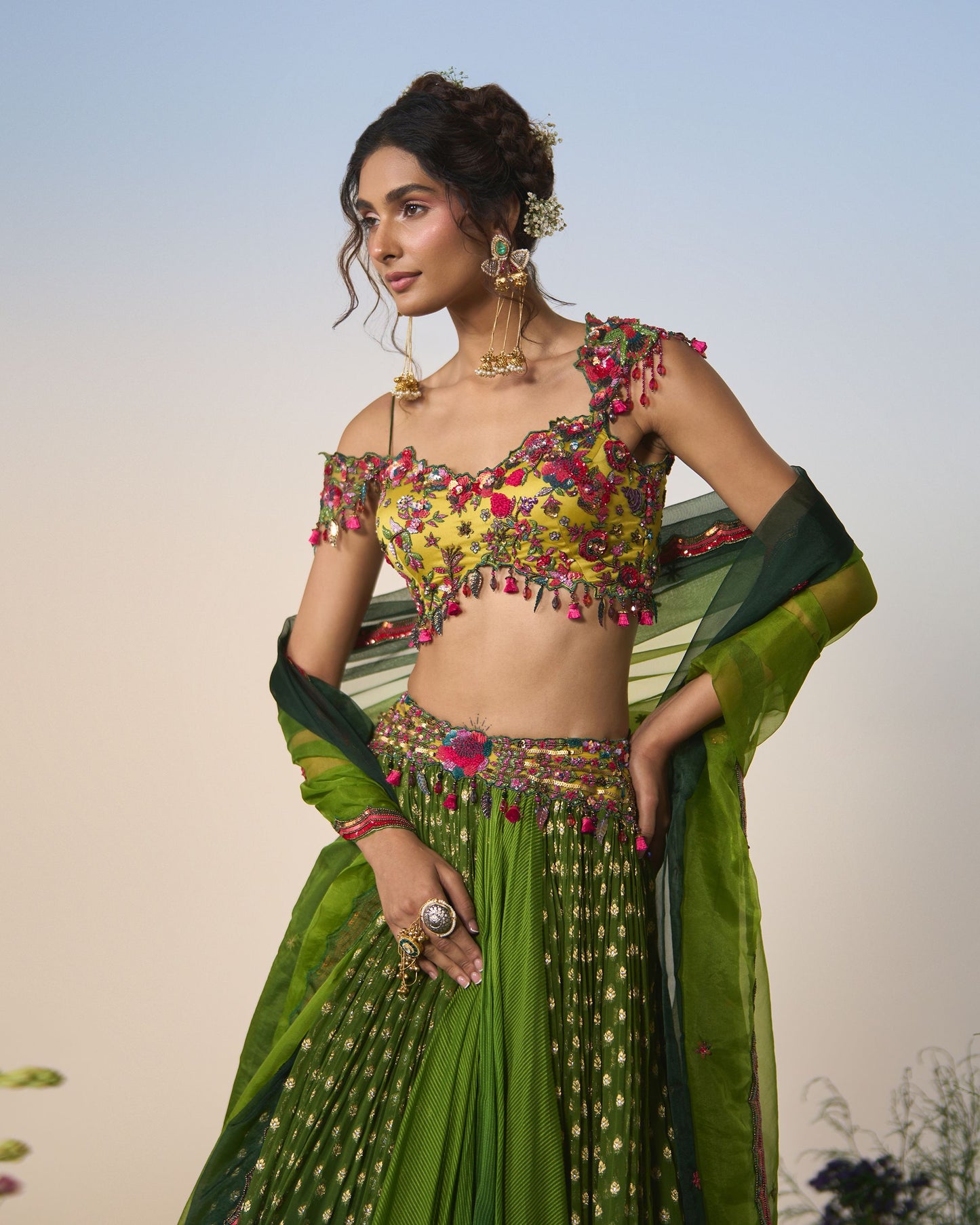 Lehenga, blouse, dupatta