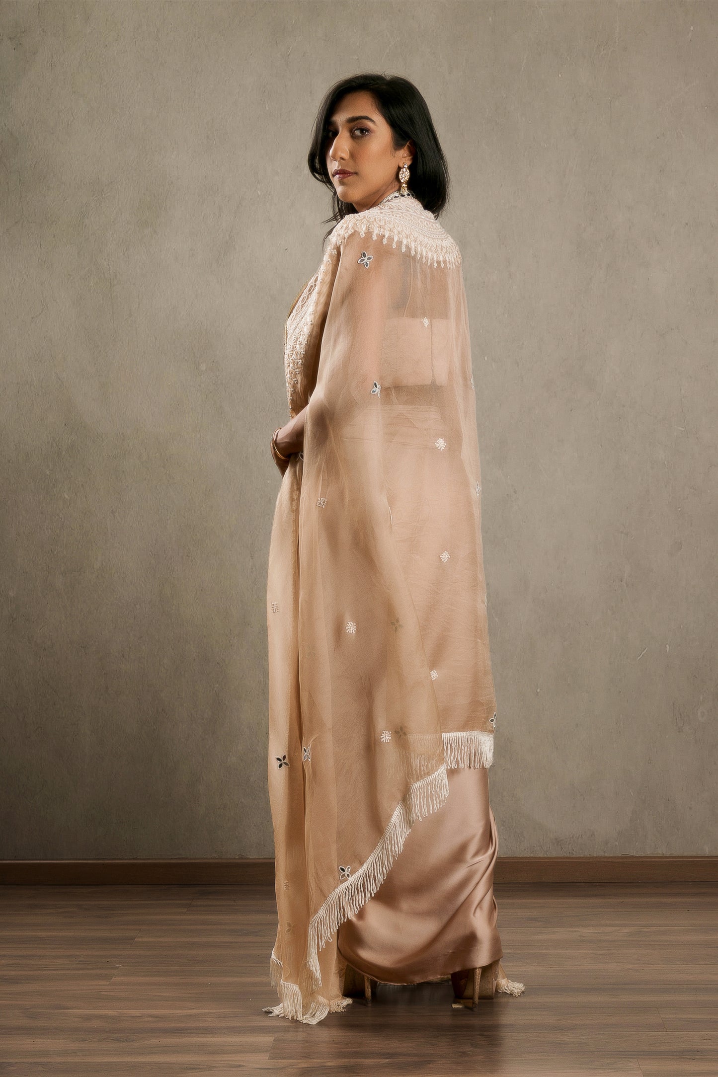 Hand Embroidered Dhoti Blouse And Cape Set