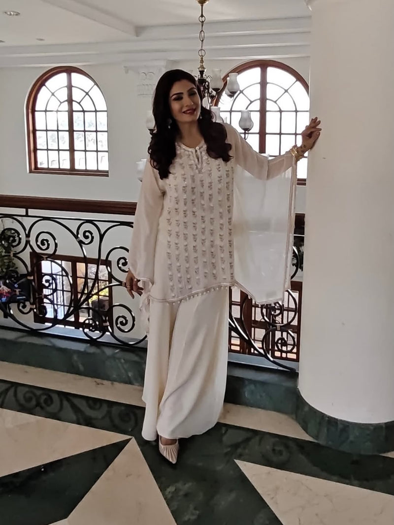 Ivory short kaftan - Raveena Tandon