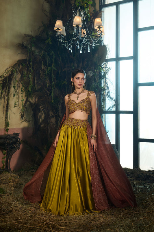 Olive draped lehenga