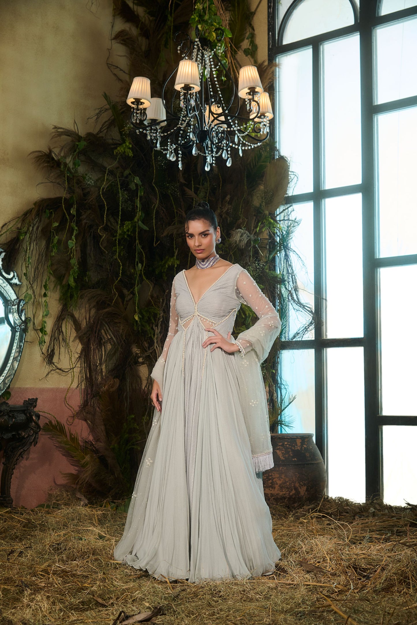 Powder blue fluted Anarkali